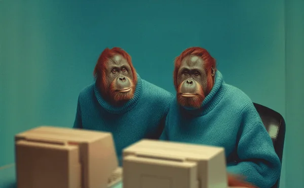 The Taptics studio, imagined as two orangutans at their computers